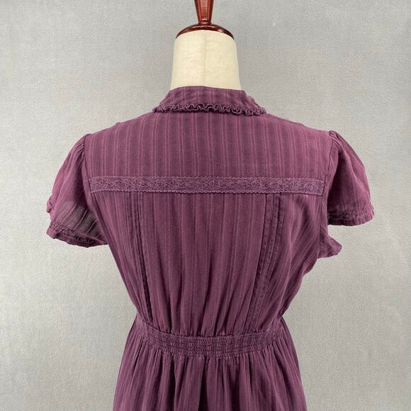 Vintage Fossil Dress Boho Romantic Cottage Womens L Purple Short Sleeve Lined - Picture 7 of 13